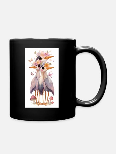 Floral Crowned Stilt Duo - Full Color Mug - black