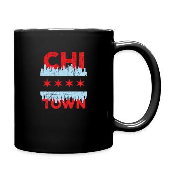 Chi Town Chicago Flag Skyline Gift Tee - Full Color Mug - black - Right