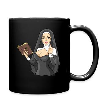 Sexy nun techno middle finger stinky finger sin - Full Color Mug - black - Right