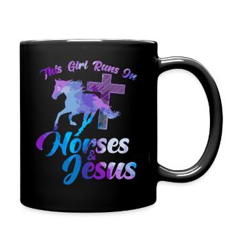 This Girl Runs On Horses Jesus Christian Horse Rid - Full Color Mug - black - Right