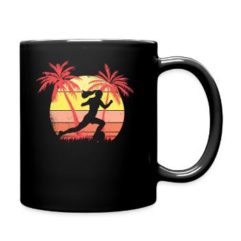 Soccer Girl Running With Ball Summer Sunset 80s - Full Color Mug - black - Right