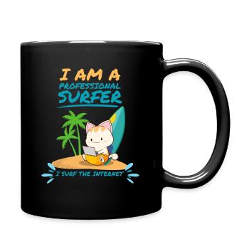 Web Surfer Cat with Laptop At The Beach - Full Color Mug - black - Right