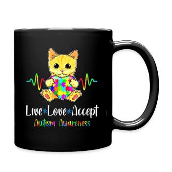 Cat Puzzle Piece Live Love Accept Autism Awareness - Full Color Mug - black - Right