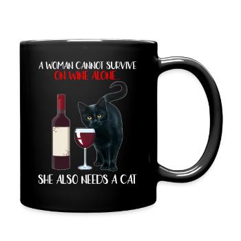 Cannot Survive On Wine Alone Sayings Black Cat - Full Color Mug - black - Right