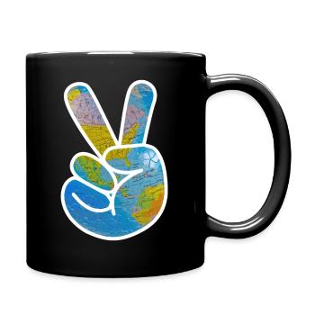 Peace On Earth Map Big Hand Sign World Peace - Full Color Mug - black - Right