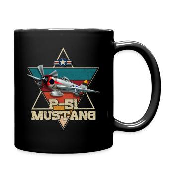 American World War 2 P-51 Mustang Fighter Airplane - Full Color Mug - black - Right