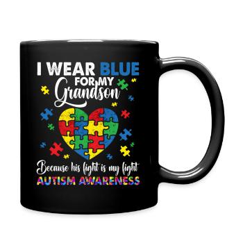 Grandma Grandpa I Wear Blue For My Grandson Autism - Full Color Mug - black - Right