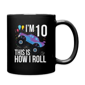 Kids 10 Year Old Shirt 10th Birthday Boy Monster - Full Color Mug - black - Right