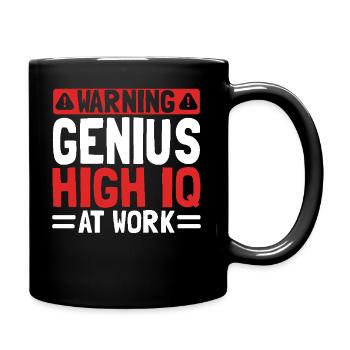 Warning Genius High IQ at Work Funny Smart Humor - Full Color Mug - black - Right