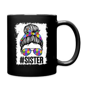Autism Sister Support Puzzle Piece Bandana Shirt - Full Color Mug - black - Right