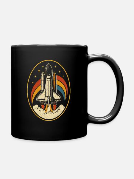 Retro Rocket Launch – Space Shuttle Style - Full Color Mug - black