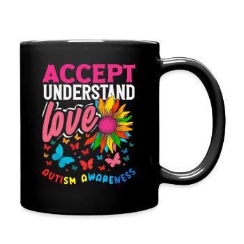 Love Understand Autism Awareness Puzzle Piece - Full Color Mug - black - Right