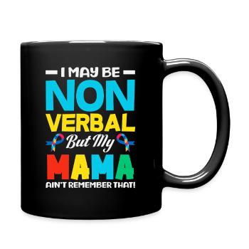 Non Verbal Autism Awareness Mom Puzzle Piece - Full Color Mug - black - Right