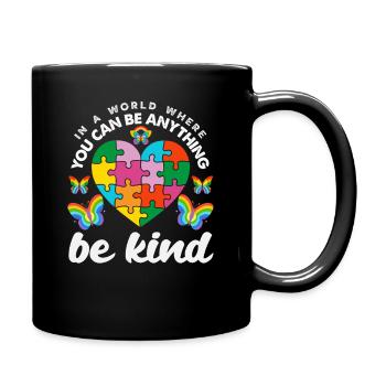 Be Kind Autism Awareness Puzzle Piece Ribbon - Full Color Mug - black - Right