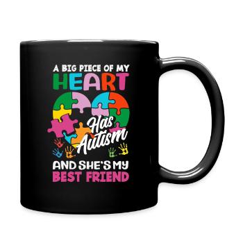 Heart Best Friend Autism Awareness Puzzle Piece - Full Color Mug - black - Right