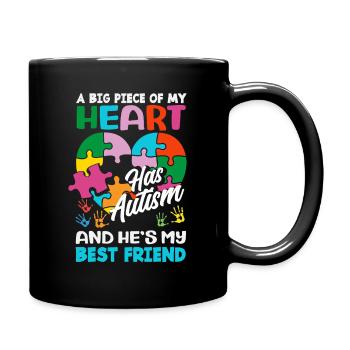 Heart Best Friend Autism Awareness Puzzle Piece - Full Color Mug - black - Right