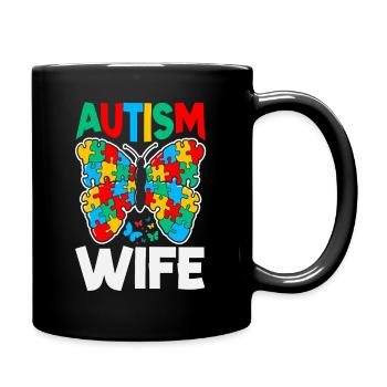 Autism Wife Butterfly Awareness Puzzle Piece - Full Color Mug - black - Right