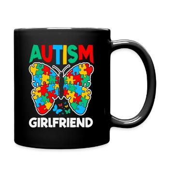 Autism Girlfriend Butterfly Awareness Puzzle Piece - Full Color Mug - black - Right