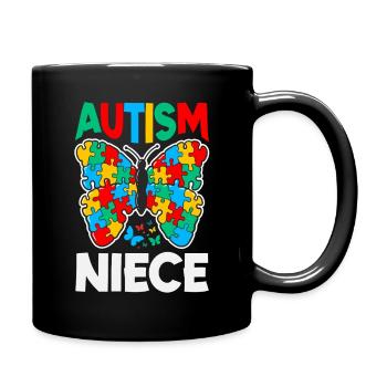 Autism Niece Butterfly Awareness Puzzle Piece - Full Color Mug - black - Right