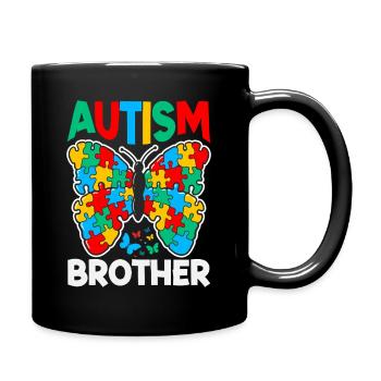 Autism Brother Butterfly Awareness Puzzle Piece - Full Color Mug - black - Right