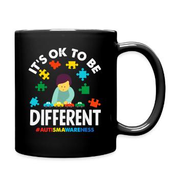 Ok To Be Different Autism Awareness Puzzle Piece - Full Color Mug - black - Right