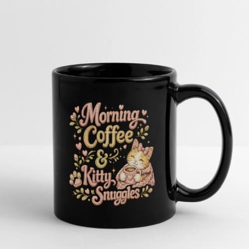Morning Coffee & Kitty Snuggles Faux Stitched - Full Color Mug