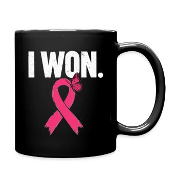 Breast Cancer Survivor I Won Pink Ribbon Butterfly - Full Color Mug - black - Right