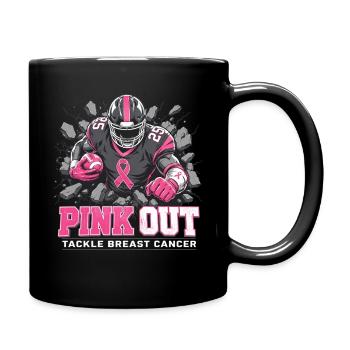 Pink Out Tackle Breast Cancer American Football  - Full Color Mug - black - Right