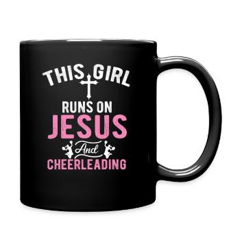 This Girl Runs On Jesus And Cheerleading - Full Color Mug - black - Right