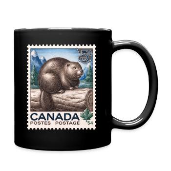 Vintage Canada Beaver Postage Stamp Art - Full Color Mug - black - Right