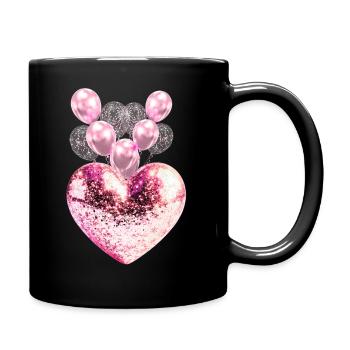 Sparkling Heart and Confetti Balloons - Full Color Mug - black - Right