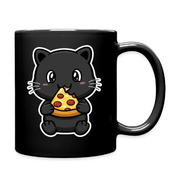 Midnight Cat Eats Pizza Slice - Full Color Mug - black - Right
