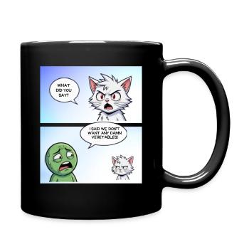 Angry Cat vs Veggie Stand-off - Full Color Mug - black - Right
