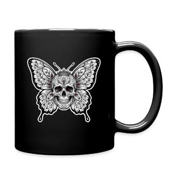 Gothic Monarch: Symmetrical Floral Skull Butterfly - Full Color Mug - black - Right