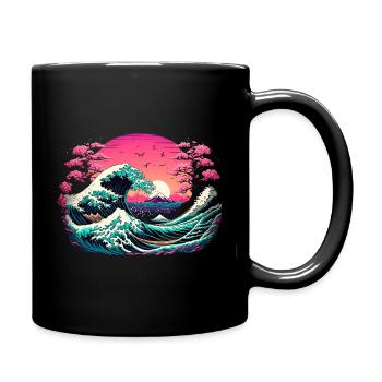 The Great Wave Off Kanagawa Vaporwave Sunset - Full Color Mug - black - Right