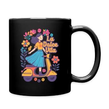 LA DOLCE VITA: Italian scooter girl, colorful - Full Color Mug - black - Right