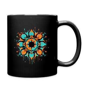 Cyberpunk Mandala - Abstract Tech Art with Teal - Full Color Mug - black - Right