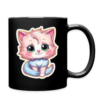 Kawaii Pink Kitten with Blue Collar - Full Color Mug - black - Right