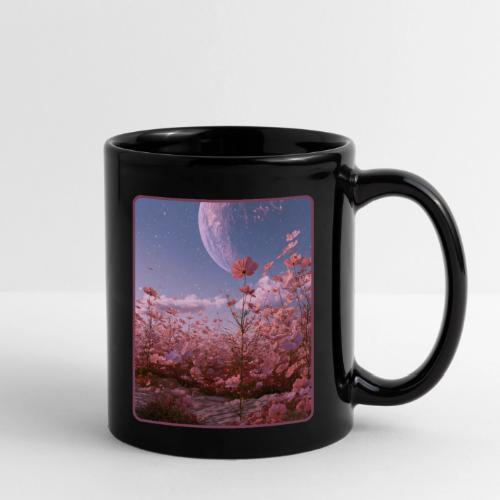 Cosmic Moon & Cosmos Flowers Art - Full Color Mug