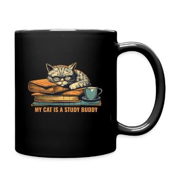 Studying Cat, Cat illustration art - Full Color Mug - black - Right