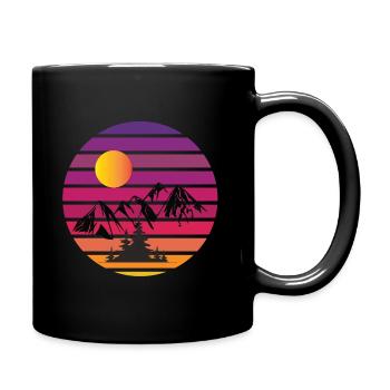 Retro Sunset Mountains Minimalist Pine Tree - Full Color Mug - black - Right