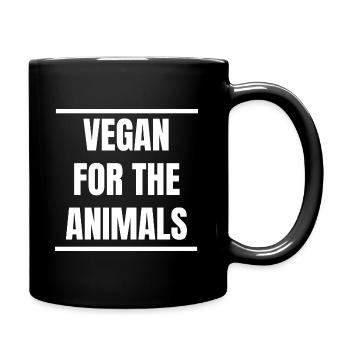 Bold VEGAN FOR THE ANIMALS Message in White - Full Color Mug - black - Right