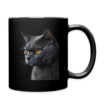 gray smart cat - Full Color Mug - black - Right