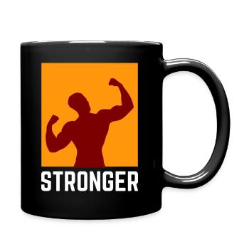 Bold muscular silhouette with Stronger text - Full Color Mug - black - Right