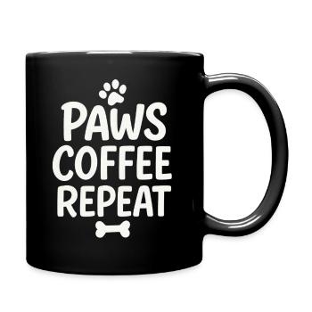 Paws Coffee Repeat Funny Dog Lover Coffee Shirt - Full Color Mug - black - Right