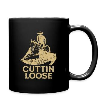 Cutting Horse Cuttin Loose Steer Roping Horseman - Full Color Mug - black - Right