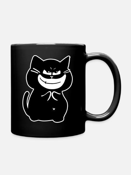 muahaha - Chubby Black Cat Expressions - Full Color Mug - black