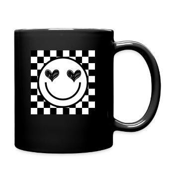 Checkerboard Happy Face Smile Emojis - Full Color Mug - black - Right