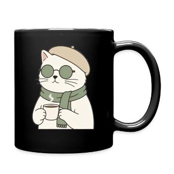 Cozy Winter Cafe Cat Vector Art - Full Color Mug - black - Right