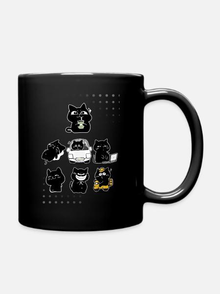 Cute Black Cat Character - Full Color Mug - black